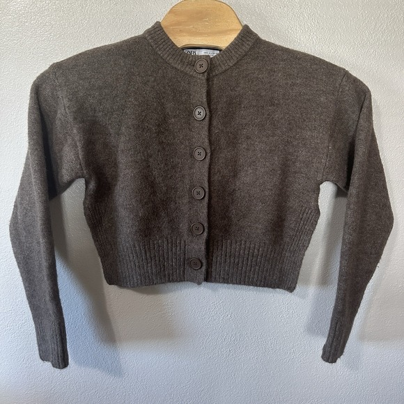 Zara Brown Soft Cropped Cardigan Sweater Womens Size Small Classic Old Money - Picture 2 of 7